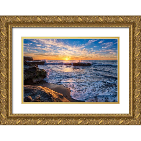 San Diego Sunset Gold Ornate Wood Framed Art Print with Double Matting by Reames, Richard