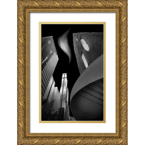 Downtown Chicago Gold Ornate Wood Framed Art Print with Double Matting by W., Catherine
