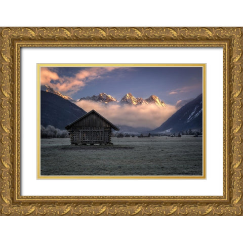 The Valley Of Barns Gold Ornate Wood Framed Art Print with Double Matting by Riml, Ludwig