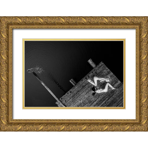 Waiting For The Night Boat Gold Ornate Wood Framed Art Print with Double Matting by D. Pop, Ovi