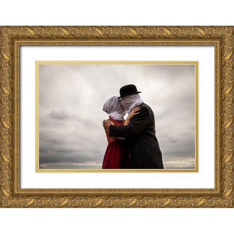 The Lovers Then And Now Gold Ornate Wood Framed Art Print with Double Matting by Ze, Genadijs