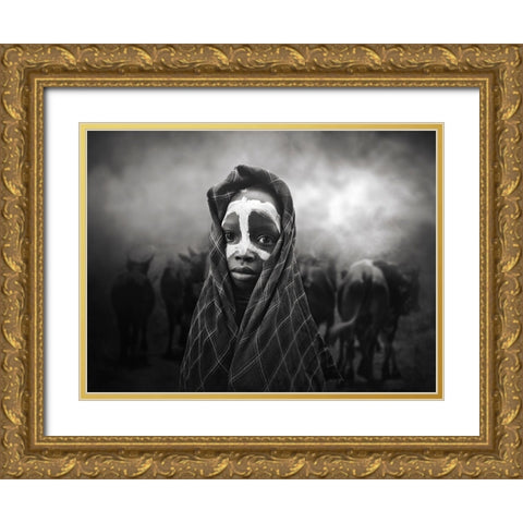 Caro Boy Gold Ornate Wood Framed Art Print with Double Matting by Yosifov, Svetlin