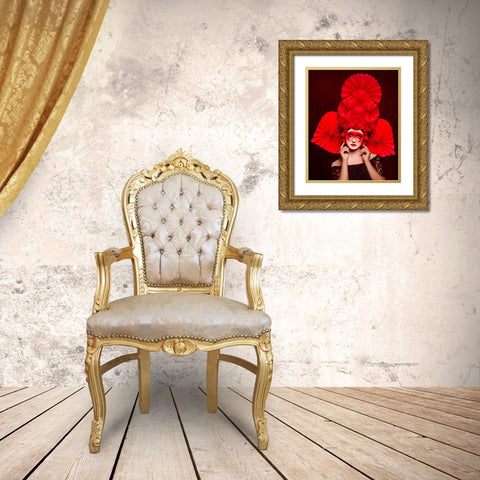 Chinese Red Art Gold Ornate Wood Framed Art Print with Double Matting by Mukherjee, Debarghya