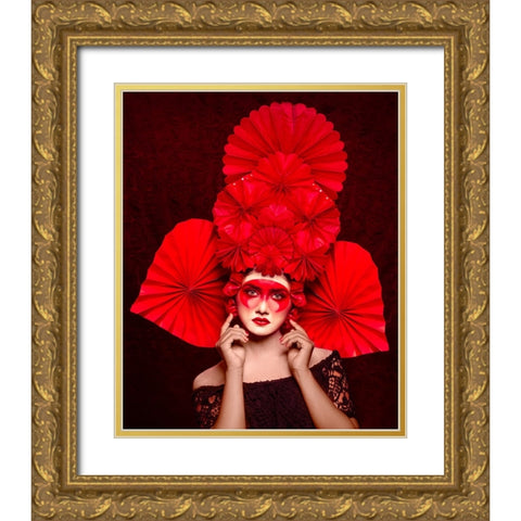 Chinese Red Art Gold Ornate Wood Framed Art Print with Double Matting by Mukherjee, Debarghya
