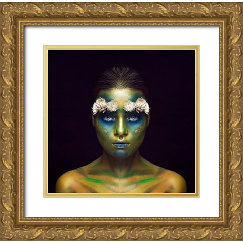 Dark Girl Gold Ornate Wood Framed Art Print with Double Matting by Mukherjee, Debarghya