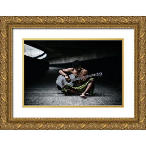 Bass Gold Ornate Wood Framed Art Print with Double Matting by Camlilar, Erkan