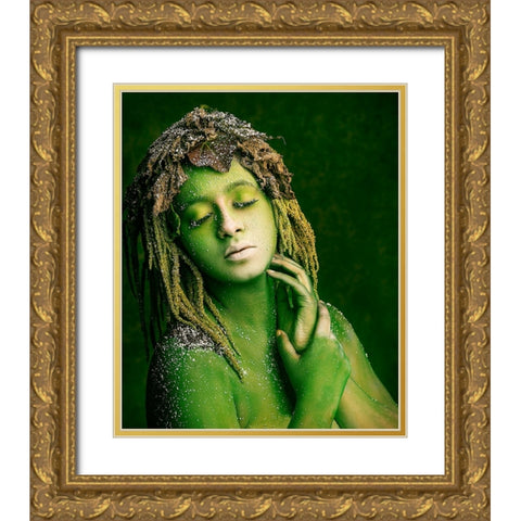 Green Witch Gold Ornate Wood Framed Art Print with Double Matting by Mukherjee, Debarghya