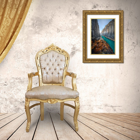 Stuadlagil Gold Ornate Wood Framed Art Print with Double Matting by Heinz, Timo