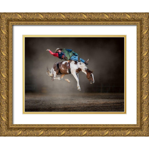 Buckjumping Gold Ornate Wood Framed Art Print with Double Matting by Ma, Frank