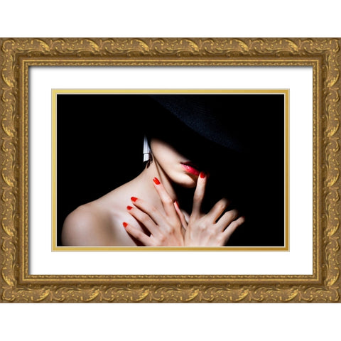 Red Gold Ornate Wood Framed Art Print with Double Matting by Washimi, Masatoshi