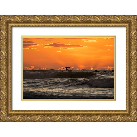 Surfer At Sunset Gold Ornate Wood Framed Art Print with Double Matting by Yuval