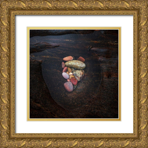 Pebbles Gold Ornate Wood Framed Art Print with Double Matting by Marcos
