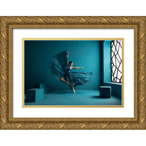 Ballerina Gold Ornate Wood Framed Art Print with Double Matting by Suhardjo, Lisdiyanto