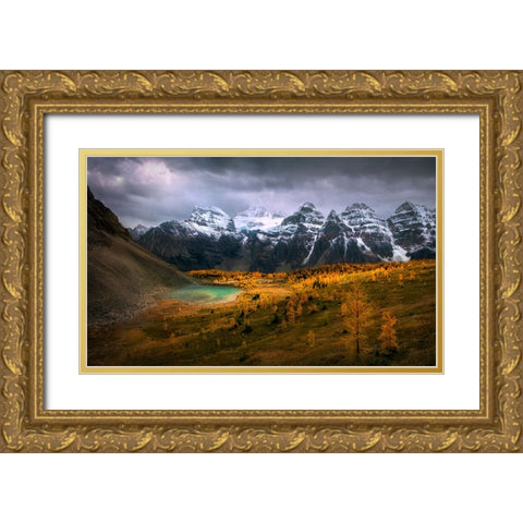 Larch Valley Gold Ornate Wood Framed Art Print with Double Matting by P., Ruiqing