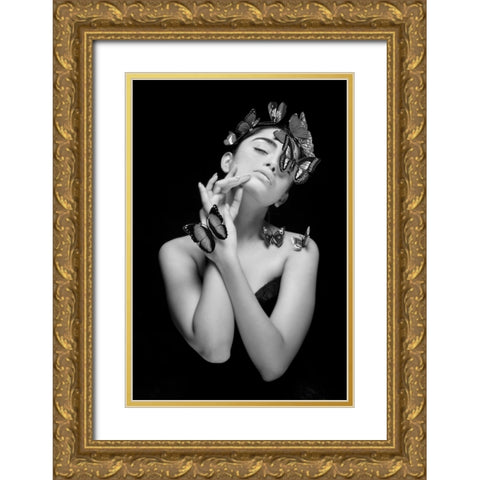 PASSION OF ELEGANCE IN MONOCHROME Gold Ornate Wood Framed Art Print with Double Matting by Samanta, Joyraj
