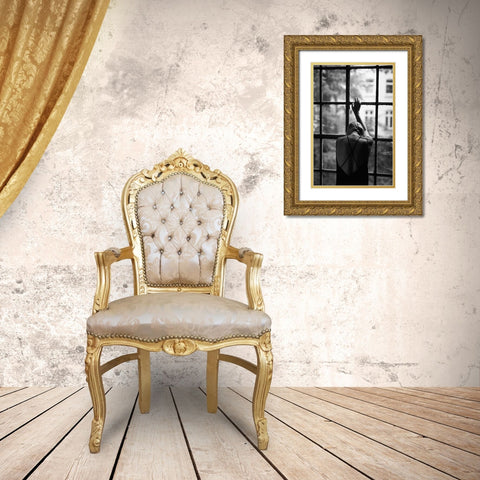 Kyra at the window Gold Ornate Wood Framed Art Print with Double Matting by Korbanek, Olaf