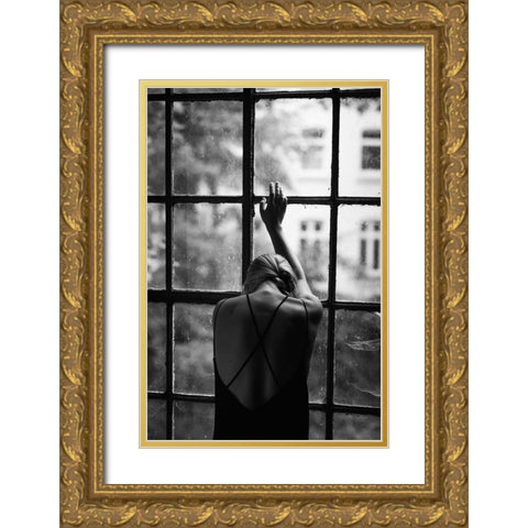 Kyra at the window Gold Ornate Wood Framed Art Print with Double Matting by Korbanek, Olaf