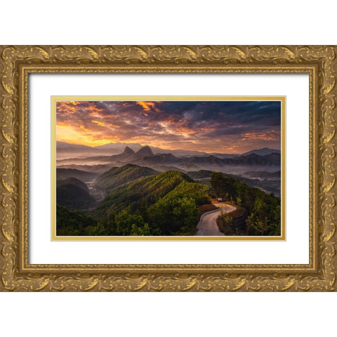 Open The Morning Gold Ornate Wood Framed Art Print with Double Matting by Seo, Tiger