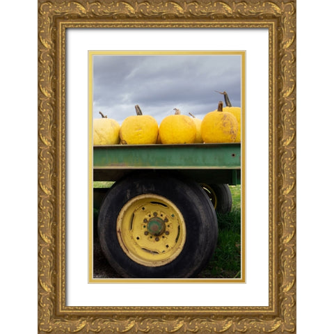 Driving Pumpkins Gold Ornate Wood Framed Art Print with Double Matting by Lou, Linda