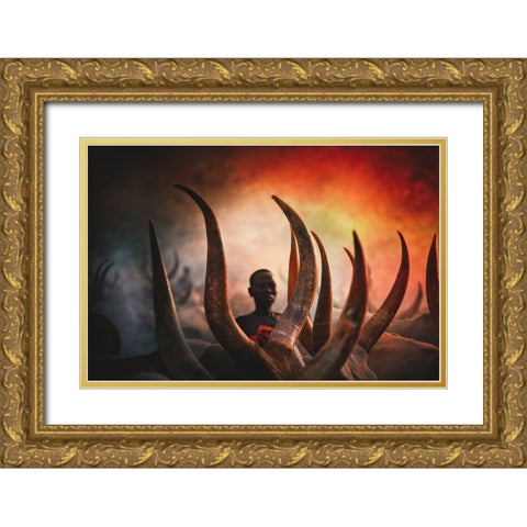 Mundari Tribe Gold Ornate Wood Framed Art Print with Double Matting by Yosifov, Svetlin