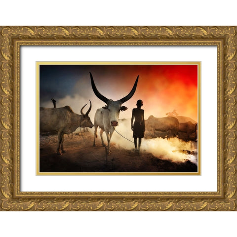 Dinka Child Gold Ornate Wood Framed Art Print with Double Matting by Yosifov, Svetlin