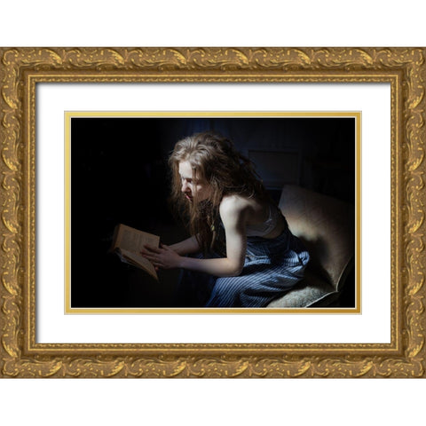 La Liseuse Gold Ornate Wood Framed Art Print with Double Matting by Bouchard, Christian