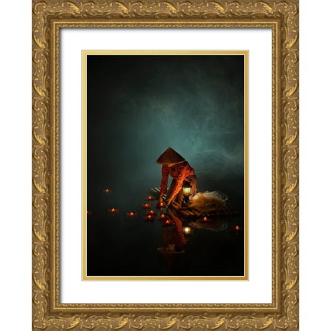 Candle Of Eternity Gold Ornate Wood Framed Art Print with Double Matting by octavandy