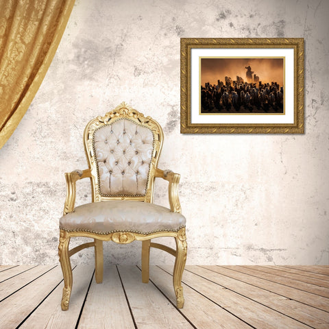 Ten Thousand Steeds Gallop Gold Ornate Wood Framed Art Print with Double Matting by Liao, Yuhan
