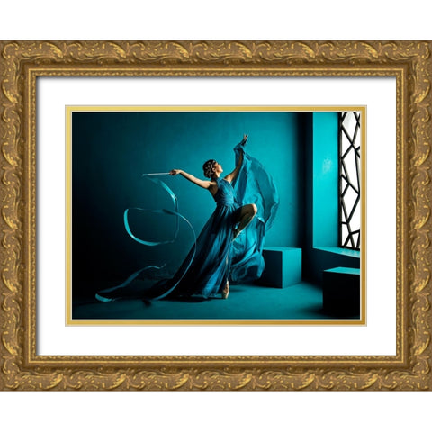 Blue Ribbon Gold Ornate Wood Framed Art Print with Double Matting by Muliani Hartojo, Angela