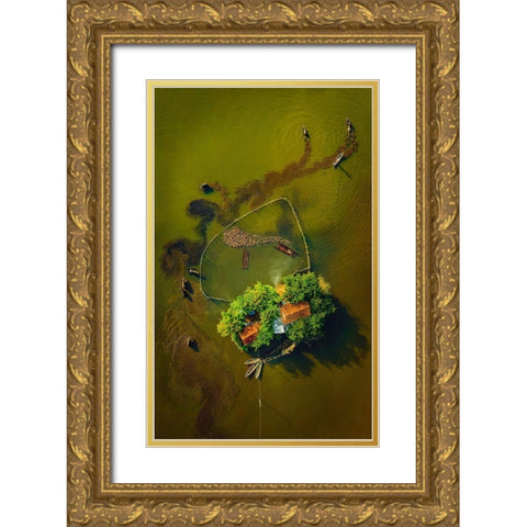 The Buffalo Man Gold Ornate Wood Framed Art Print with Double Matting by Cao, Alex