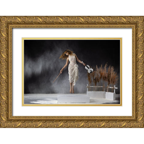 Music Makes Me Flying Gold Ornate Wood Framed Art Print with Double Matting by Suhardjo, Lisdiyanto