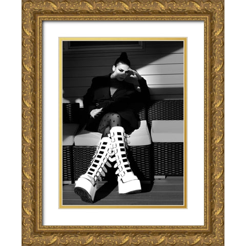 Lady and Boot Gold Ornate Wood Framed Art Print with Double Matting by W, Deming