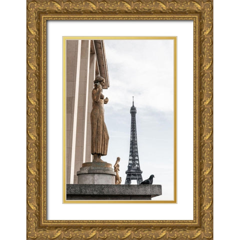 Eiffel Tower Paris Gold Ornate Wood Framed Art Print with Double Matting by 1x Studio III