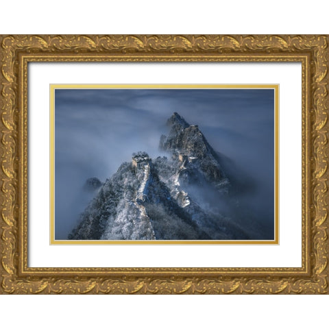The Great Wall On The Cloud Gold Ornate Wood Framed Art Print with Double Matting by Cui, Yuan