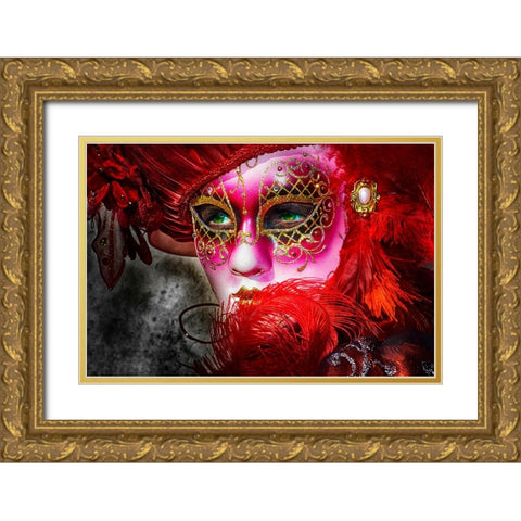 Green eyes and the mask Gold Ornate Wood Framed Art Print with Double Matting by Cavalli, Giovanni