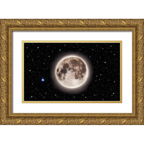 Glowing Emerald Moon With Starry Sky Gold Ornate Wood Framed Art Print with Double Matting by Chakraborty, Mainak