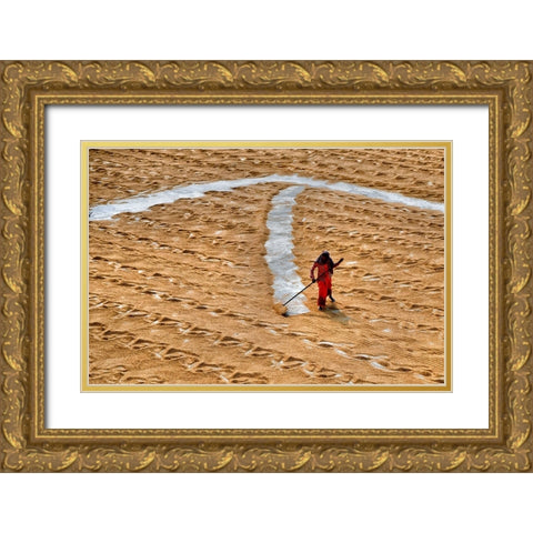 Paddy Drying9 Gold Ornate Wood Framed Art Print with Double Matting by Nandi, Shaibal