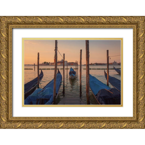 Venecian boats Gold Ornate Wood Framed Art Print with Double Matting by Romero Salamanca, Juan