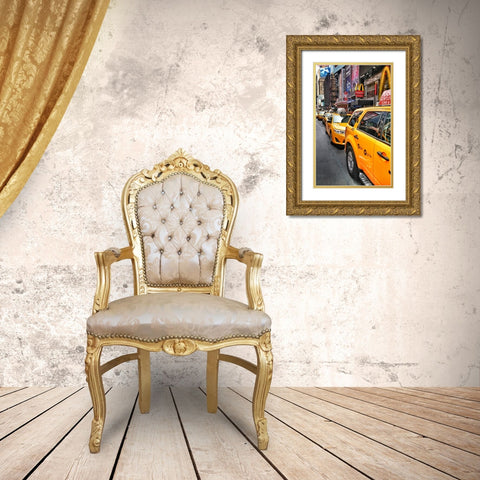Nyc Cabs Gold Ornate Wood Framed Art Print with Double Matting by Pessach, Kobbie