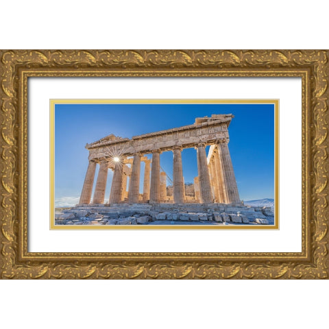 The Acropolis of Athens and Helios (Sun) Gold Ornate Wood Framed Art Print with Double Matting by Kalika, Michael