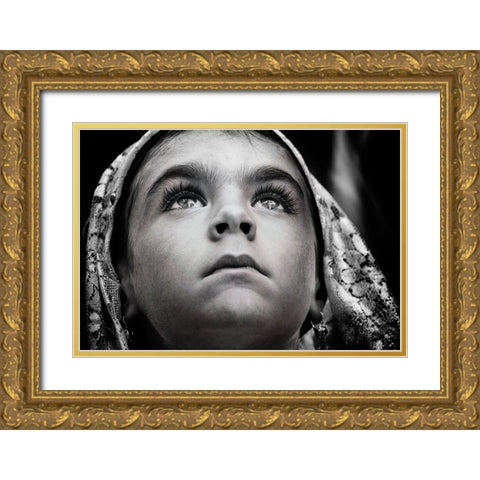 Girl With Sardinian Traditional Veil Gold Ornate Wood Framed Art Print with Double Matting by Cavalli, Giovanni