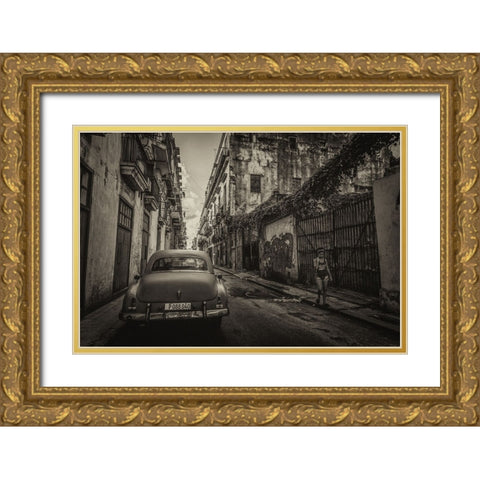 Habana street Gold Ornate Wood Framed Art Print with Double Matting by Morishige, Koji