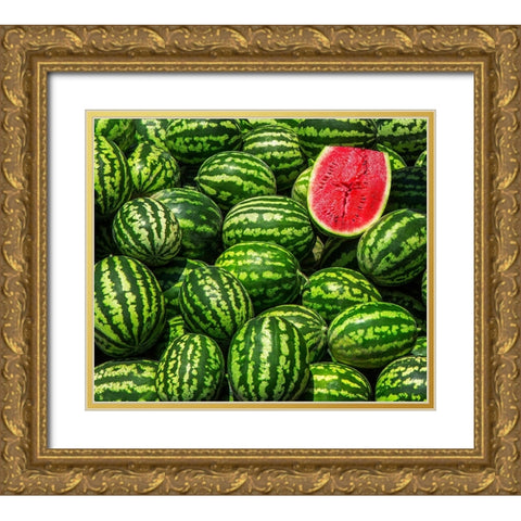 Red In Green Gold Ornate Wood Framed Art Print with Double Matting by Nayyer Reza, Sayyed