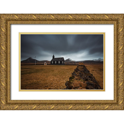 Black Church Gold Ornate Wood Framed Art Print with Double Matting by Ding, Sunny