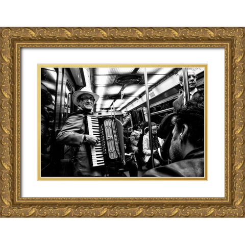 Music On The Subway Gold Ornate Wood Framed Art Print with Double Matting by Fossella, Nicola