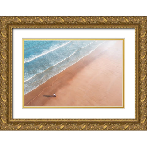 Walk By The Sea Gold Ornate Wood Framed Art Print with Double Matting by Ashen