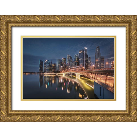 Singapore Views Gold Ornate Wood Framed Art Print with Double Matting by Romero Salamanca, Juan