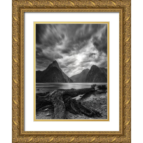 Dance Of The Clouds-Milford Fjord-New Zealand. Gold Ornate Wood Framed Art Print with Double Matting by Xiawenbin