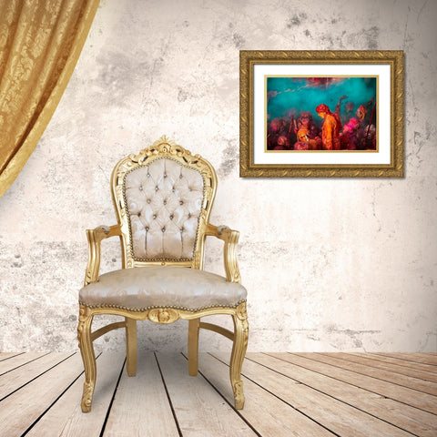 A Blue Hue Over The Singers At The Samaj During Holi Gold Ornate Wood Framed Art Print with Double Matting by Rana, Ajit