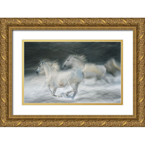 Gallop In A Duel Gold Ornate Wood Framed Art Print with Double Matting by Malovrh, Milan